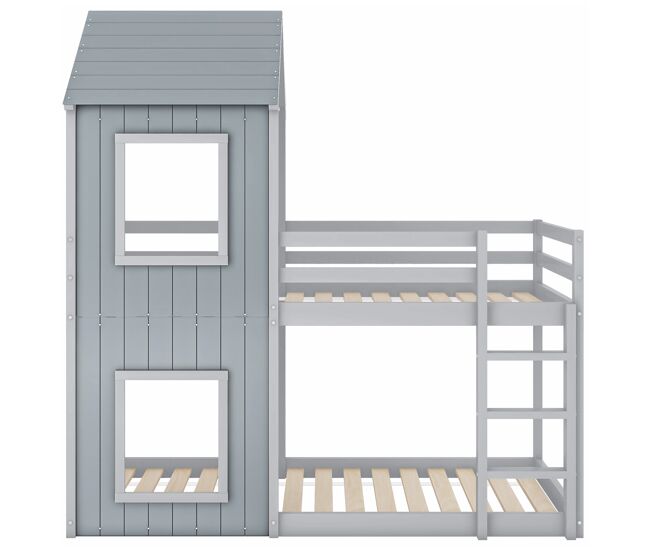 Beliche cabina 90x200 cm - madeira maciça - com 2 janelas - cinzento