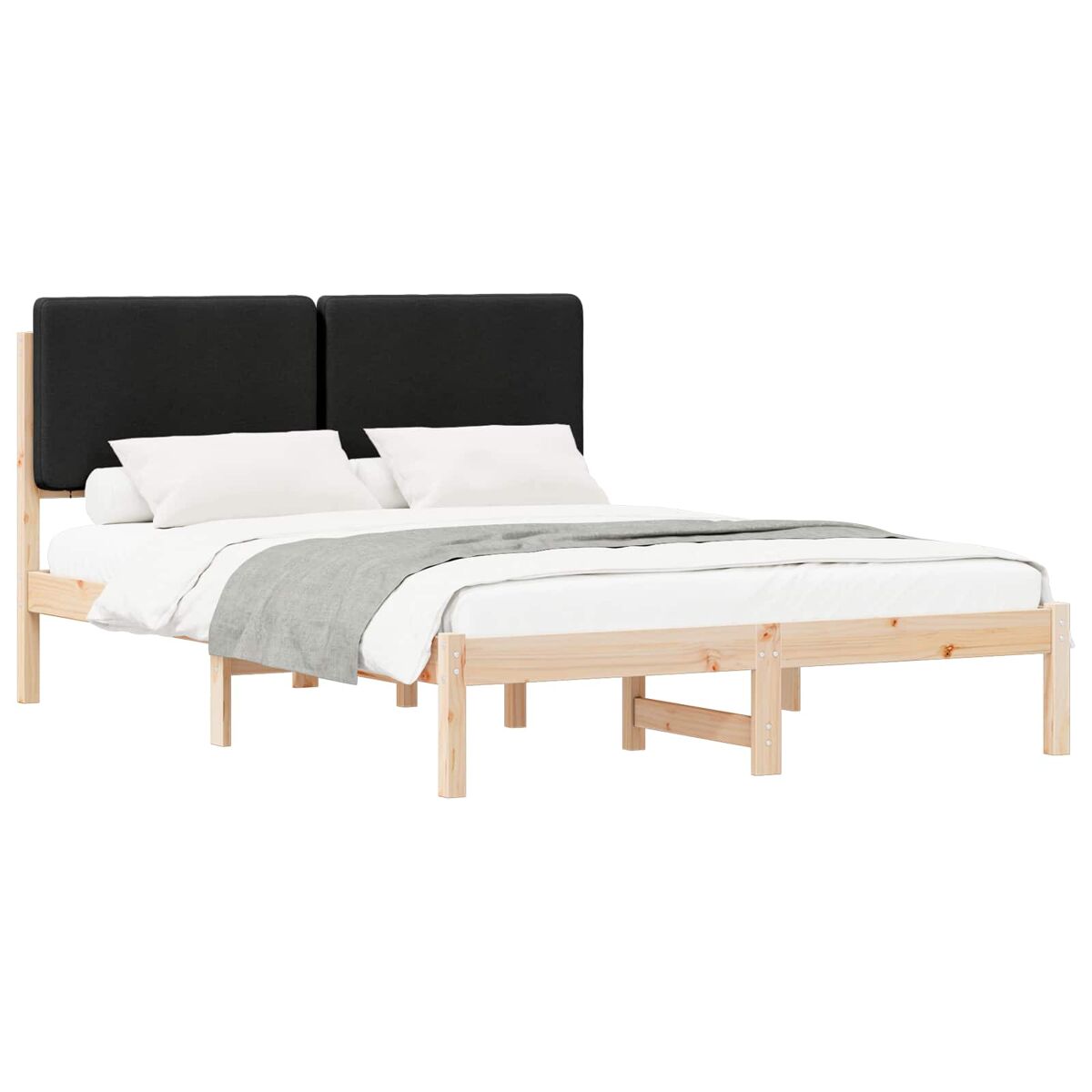 Estrutura de cama de casal moderno com cabeceira estofada preto 160 x 200 cm