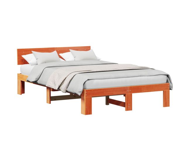 Estrutura de cama de casal simple com cabeceira - marrom cera 120 x 190 cm
