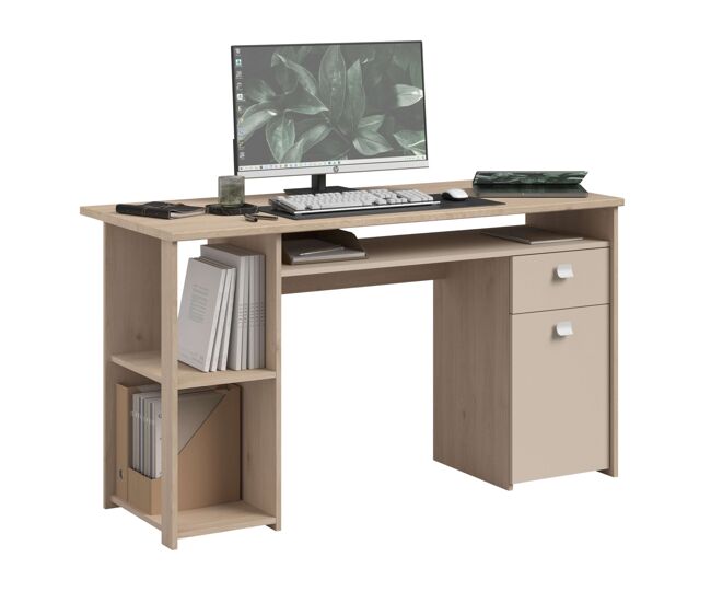 Mesa de computador anello, mesa de escritório com 1 gaveta e 1 porta, carvalho jackson e cashmere, 138 x 78 x 59 cm