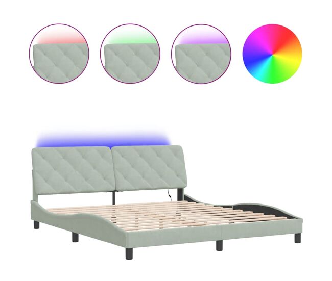 Estrutura de cama de casal moderno com led sem colchão 180x200 cm veludo cinzento-claro