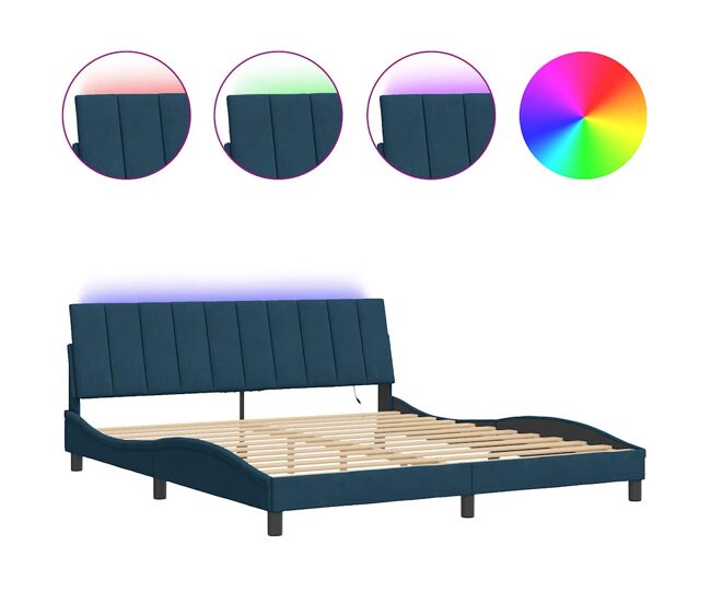 Estrutura de cama de casal moderno com led - 180x200 cm veludo azul