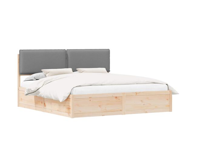 Estrutura de cama de casal moderno com cabeceira estofada cinzento-claro