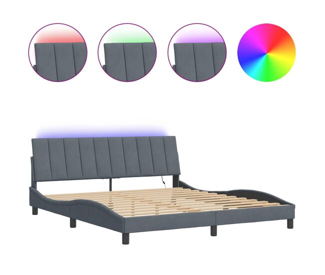 Estrutura de cama de casal moderno com led - 180x200cm veludo cinzento-escuro