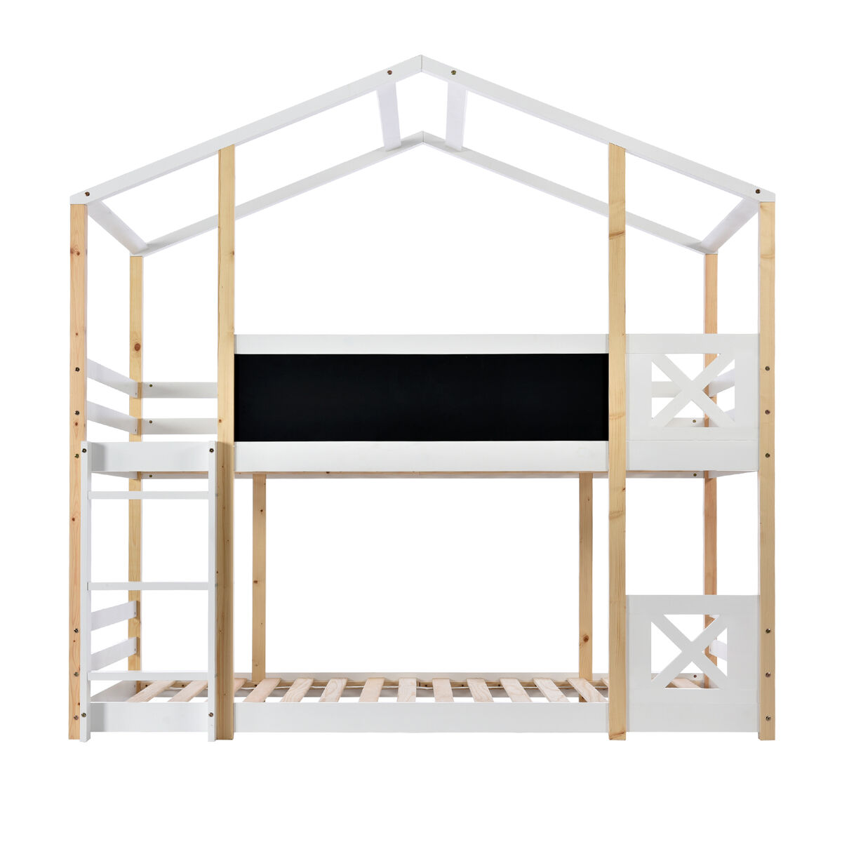 Cama infantil 90x200 cm - cama tipo árvore com escada e 2x estrado - natural e branco