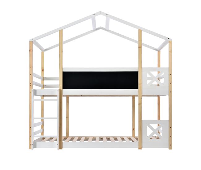 Cama infantil 90x200 cm - cama tipo árvore com escada e 2x estrado - natural e branco