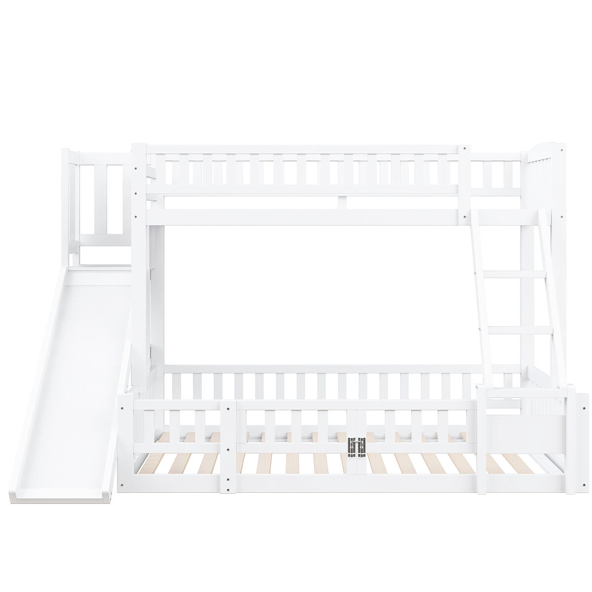 Cama beliche 90x200 cm e 140x200 cm - corrimão, madeira de pinho, escorregador, escadas, en747, várias étagères, porta pequena extensível - blanc