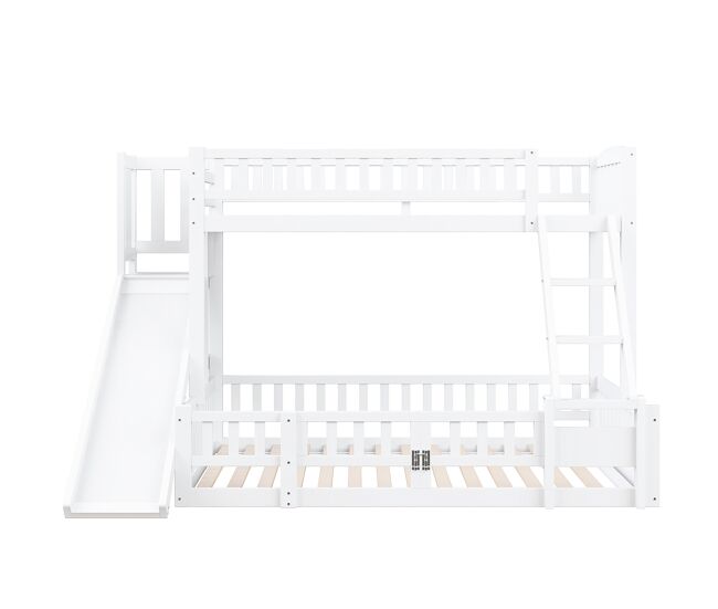 Cama beliche 90x200 cm e 140x200 cm - corrimão, madeira de pinho, escorregador, escadas, en747, várias étagères, porta pequena extensível - blanc