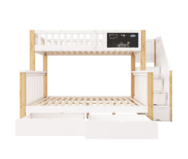 Beliche infantil 90x200+140x200 - multifuncional com quadro negro e gavetas - branco + carvalho claro