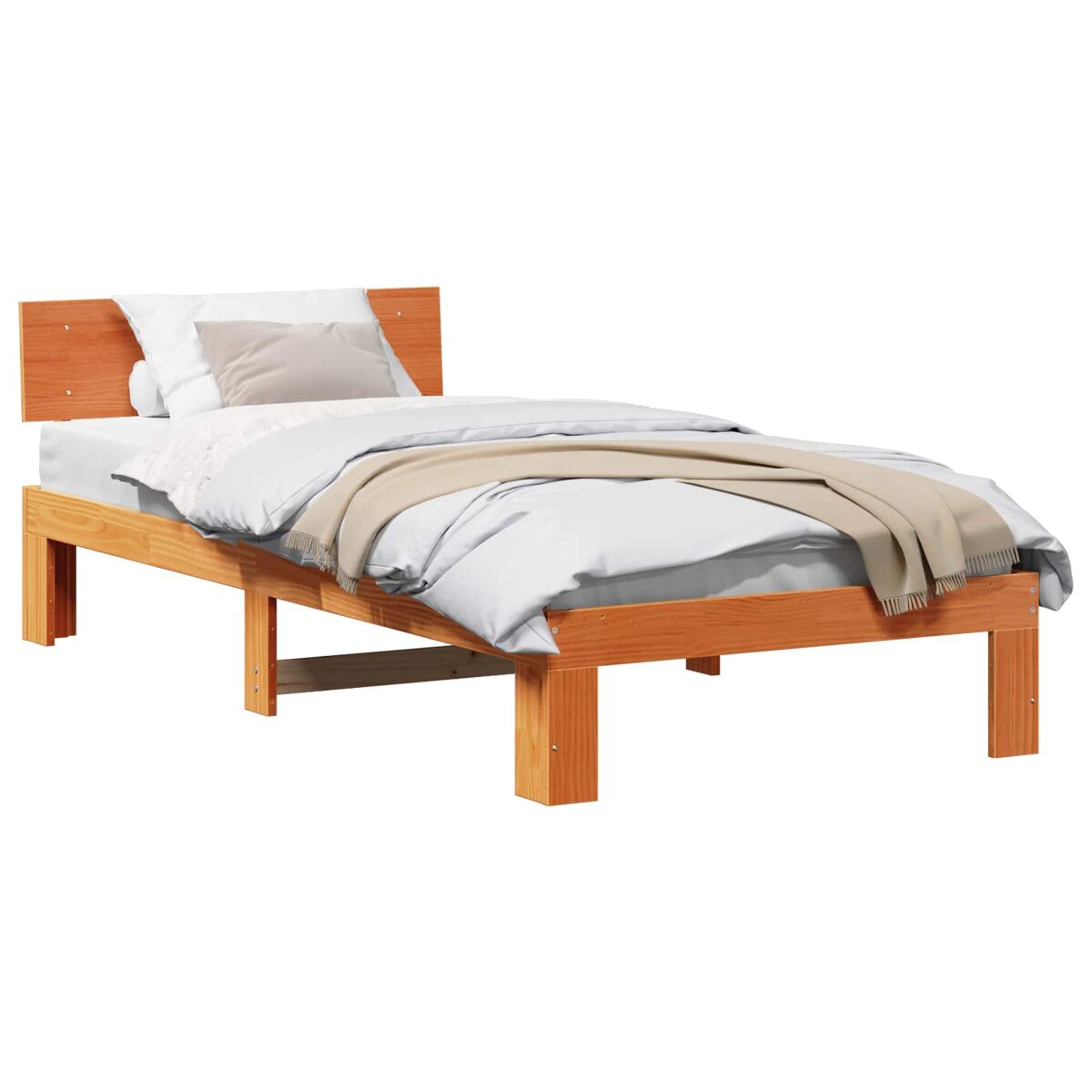 Estrutura de cama de solteiro moderno com cabeceira - marrom cera 80 x 200 cm