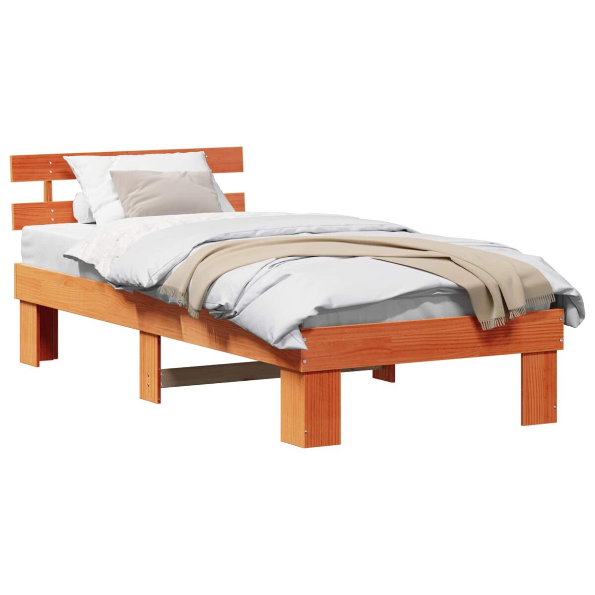 Estrutura de cama de solteiro moderno com cabeceira - marrom cera 80 x 200 cm
