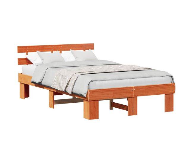 Estrutura de cama de casal simple com cabeceira - marrom cera 120 x 200 cm