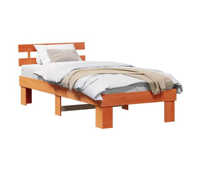 Estrutura de cama de solteiro para adultos com cabeceira - marrom cera 100 x 200 cm