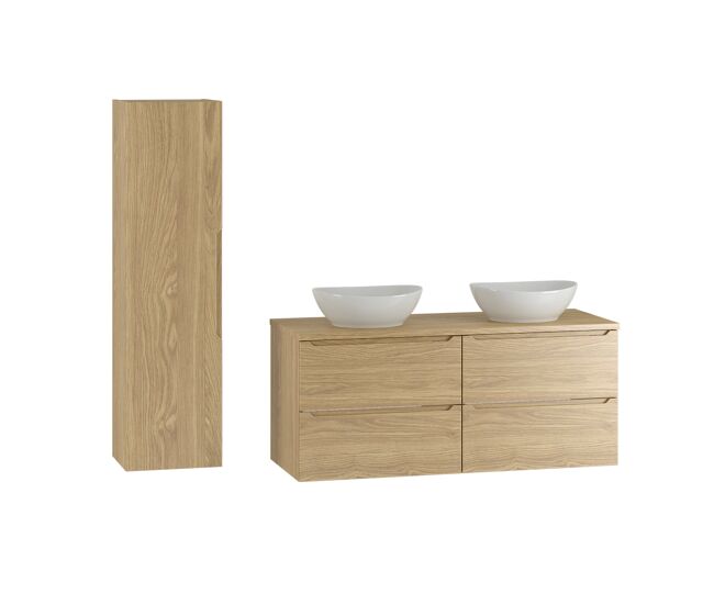 Conjunto móvel lavatório duplo 120cm e coluna viggo madeira