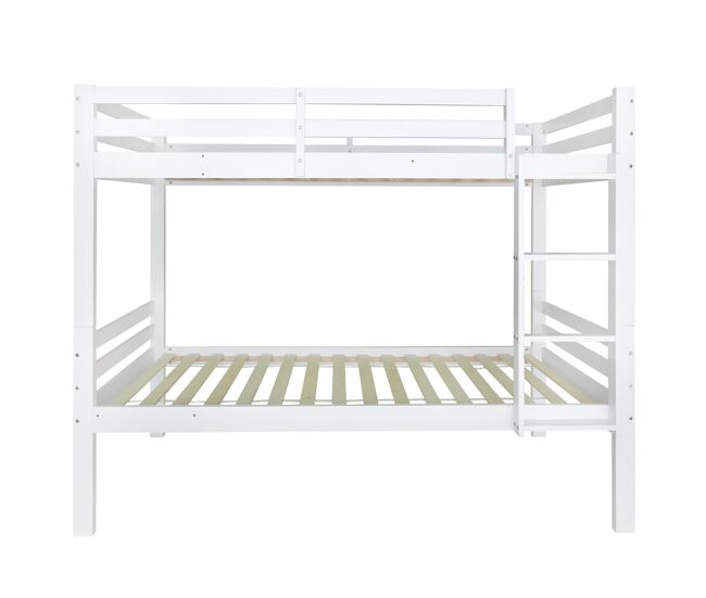 Beliche infantil 90x200 - cama juvenil com escada angular de 3 degraus e barreira de segurança, divisível em 2 camas individuais - branco
