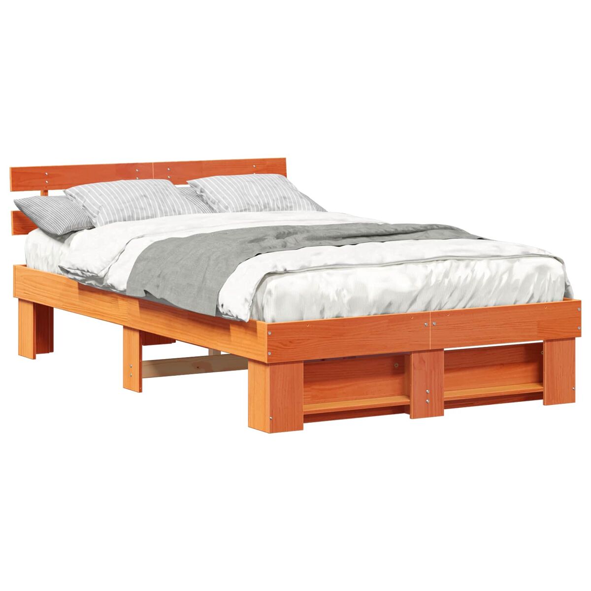 Estrutura de cama de casal simple com cabeceira - marrom cera 120 x 200 cm