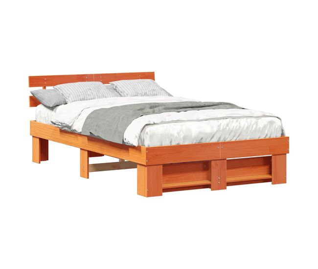 Estrutura de cama de casal simple com cabeceira - marrom cera 120 x 200 cm