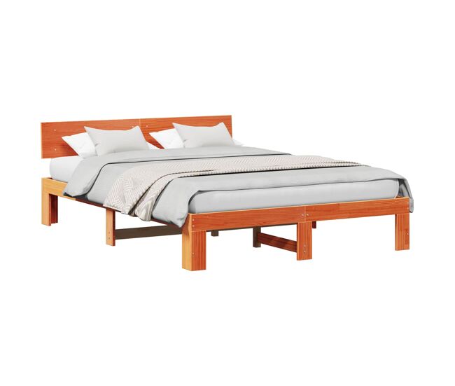 Estrutura de cama de casal simple com cabeceira - marrom cera 140 x 200 cm