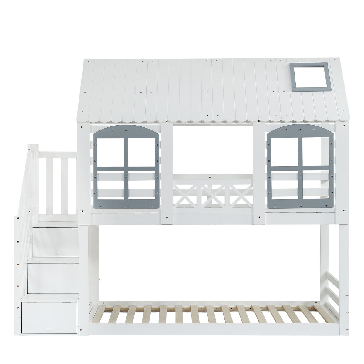 Beliche de madeira 90x200 cm - com escada para arrumação - branco