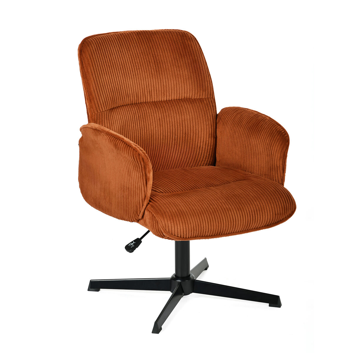 Meubles cosy cadeira de escritório giratória ajustável estofada em veludo canelado vermelho com assento acolchoado e estrutura metálica