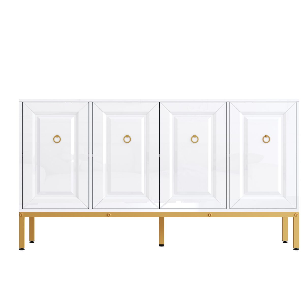 Aparador 140x80x40 cm - elemento de arrumação de alto brilho, com étagères, puxadores e pés dourados - blanc
