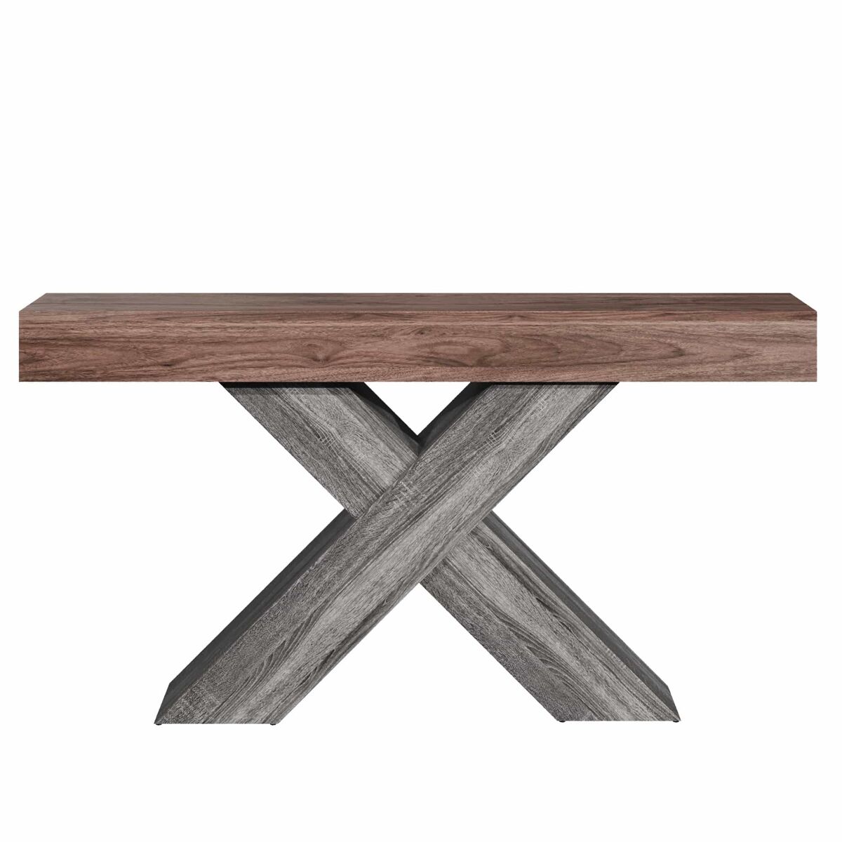 Mesa de console estreita - pés em x, acabamento com efeito de madeira, tampo em aglomerado, para a entrada e a sala de estar - nogueira