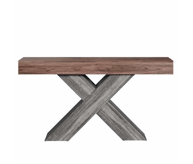 Mesa de console estreita - pés em x, acabamento com efeito de madeira, tampo em aglomerado, para a entrada e a sala de estar - nogueira