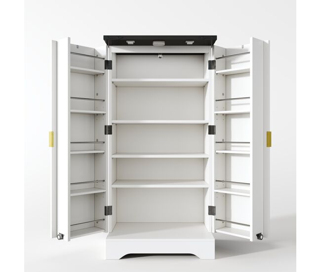 Aparador 120x60,5x40 cm - com luz led, prateleiras ajustáveis, design moderno - branco