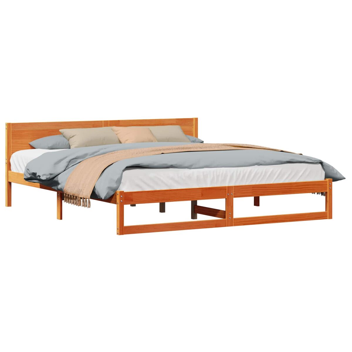 Estrutura de cama de casal simple com cabeceira - marrom cera 200 x 200 cm