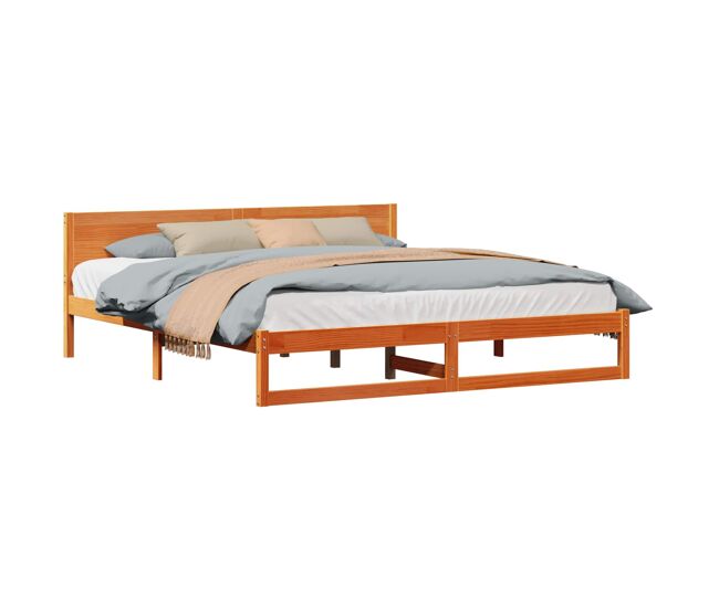 Estrutura de cama de casal simple com cabeceira - marrom cera 200 x 200 cm