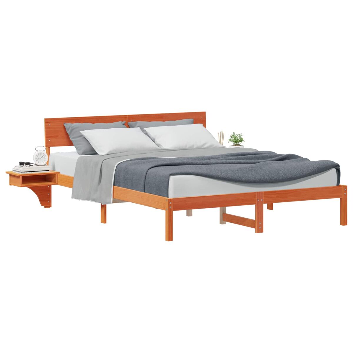 Estrutura de cama de casal simple com cabeceira - marrom cera 150 x 200 cm