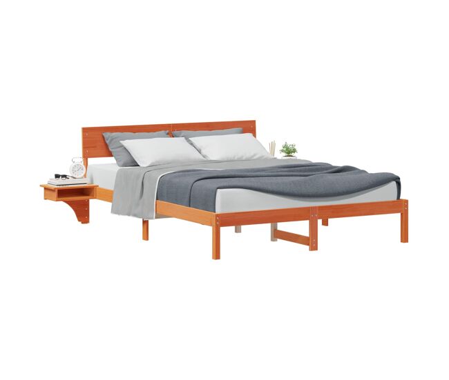 Estrutura de cama de casal simple com cabeceira - marrom cera 150 x 200 cm