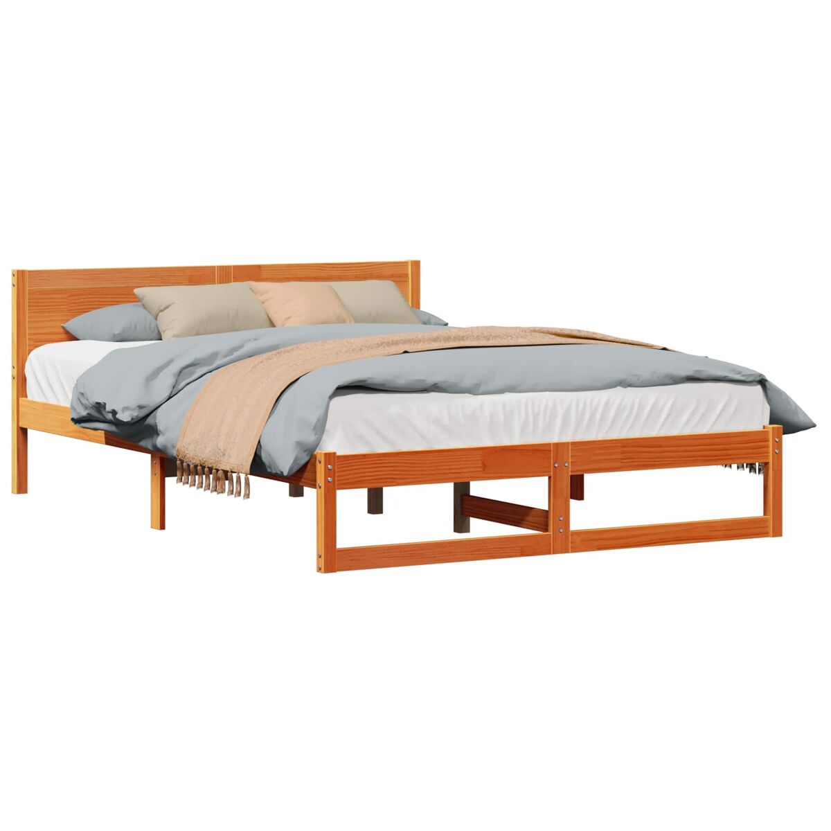 Estrutura de cama de casal simple com cabeceira - marrom cera 150 x 200 cm