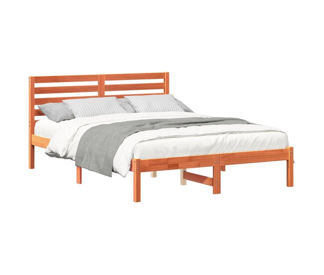 Estrutura de cama de casal simple com cabeceira - marrom cera 140 x 190 cm