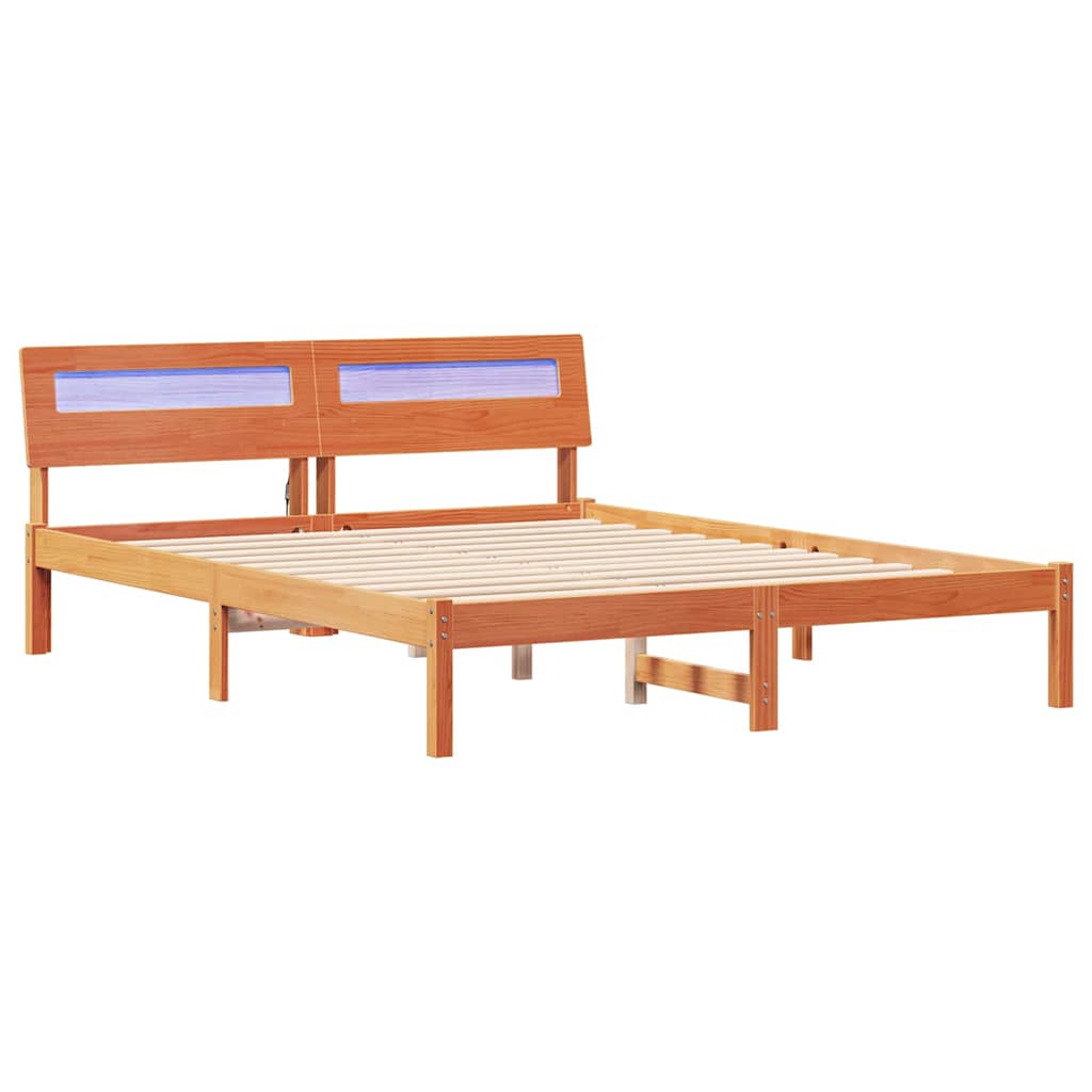 Estrutura de cama de casal simple com cabeceira - marrom cera 140 x 200 cm