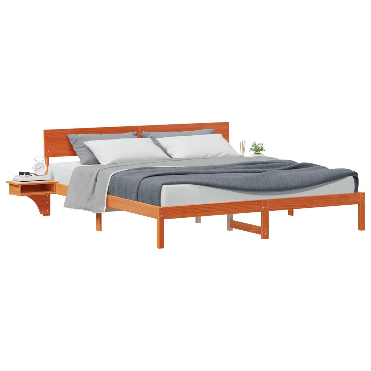 Estrutura de cama de casal simple com cabeceira - marrom cera 200 x 200 cm