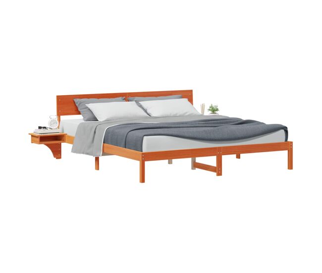 Estrutura de cama de casal simple com cabeceira - marrom cera 200 x 200 cm