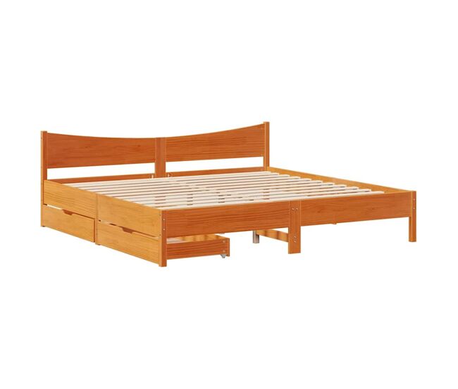 Estrutura de cama de casal simple c/ gavetas 180x200 cm pinho castanho cera