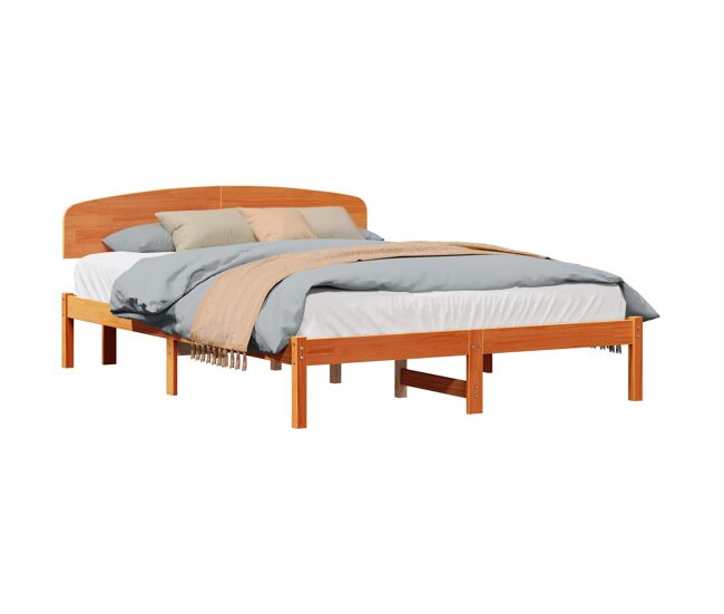 Estrutura de cama de casal simple com cabeceira - marrom cera 150 x 200 cm