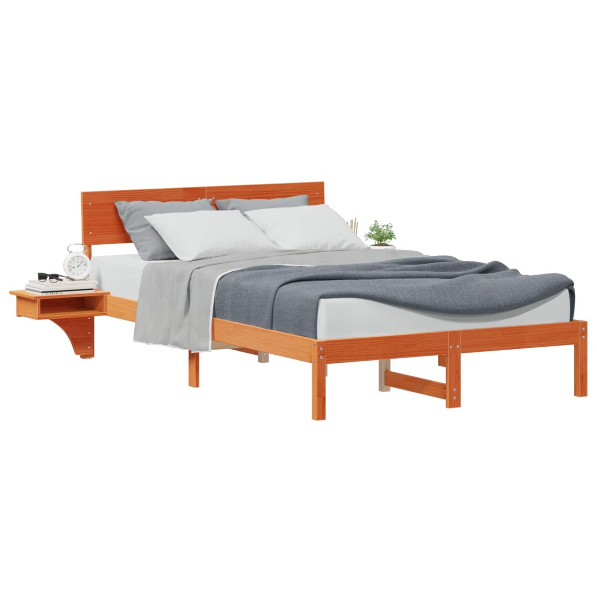 Estrutura de cama de casal simple com cabeceira - marrom cera 140 x 190 cm