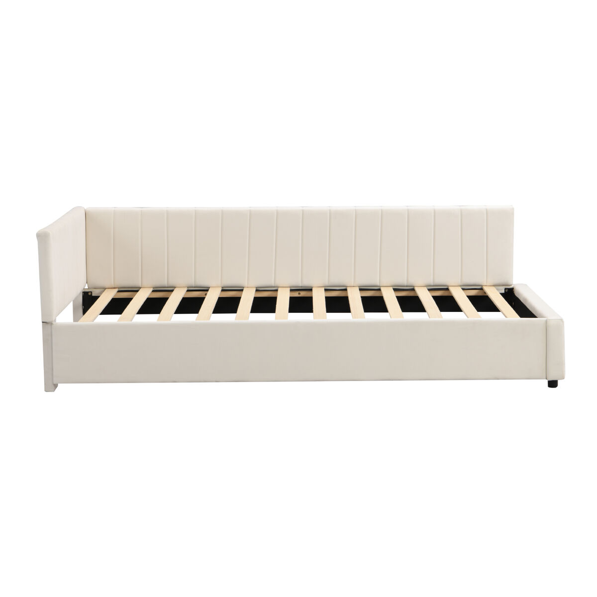 Cama individual estofada 90x200 cm - tecido aveludado - com estrado de molas - bege
