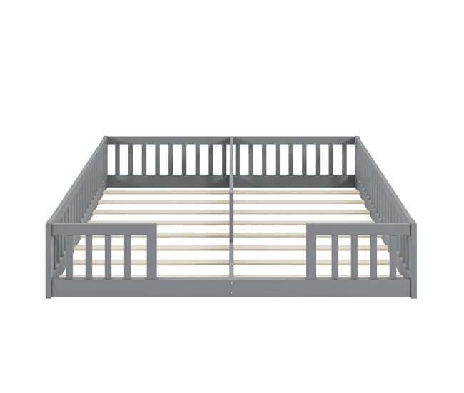 Cama infantil 90 x 200 cm - com grade, com estrado, para famílias com dois filhos, pinho, estilo minimalista - cinza