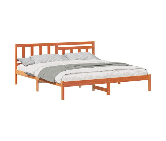 Estrutura de cama de casal simple com cabeceira - marrom cera 180 x 200 cm