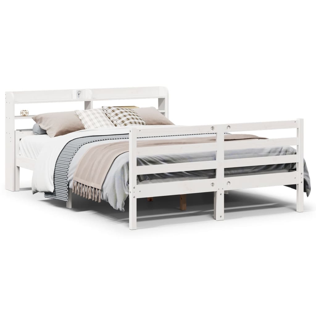 Estrutura de cama de casal c/ cabeceira - 135x190 cm pinho maciço branco