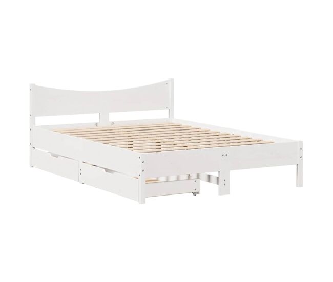 Estrutura de cama de casal moderno c/ gavetas - 150x200 cm pinho maciço branco