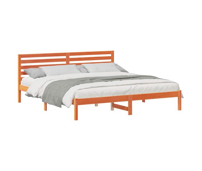 Estrutura de cama de casal simple com cabeceira - marrom cera 200 x 200 cm