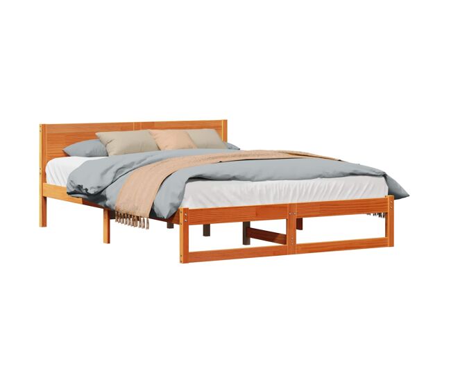 Estrutura de cama de casal simple com cabeceira - marrom cera 140 x 200 cm