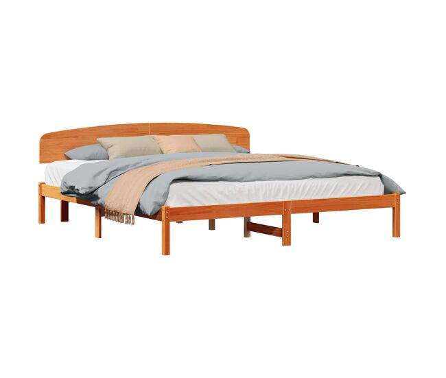 Estrutura de cama de casal simple com cabeceira - marrom cera 200 x 200 cm