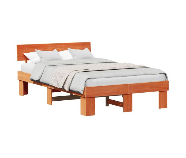 Estrutura de cama de casal simple com cabeceira - marrom cera 135 x 190 cm