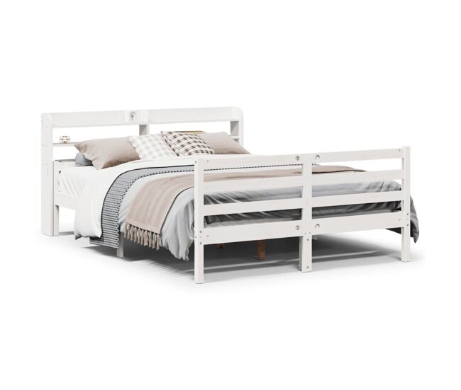 Estrutura de cama de casal c/ cabeceira - 150x200 cm pinho maciço branco